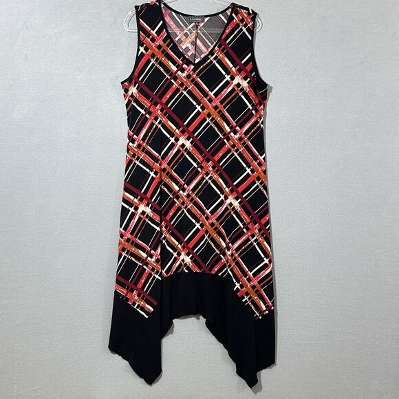 Luxology Women Dress 16 Black Red Jersey Knit Asymmetrical Hem Whimsigoth Grunge - Picture 8 of 14